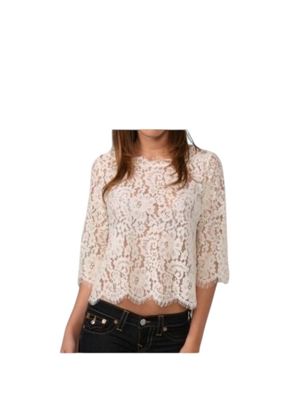 Joie Allover Lace Blouse Beige Size S Romantic Coquette Spring Neutral Bohemian